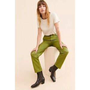 En‎ Saison Faux Leather Pants Women's Size S Green Olive Straight Leg